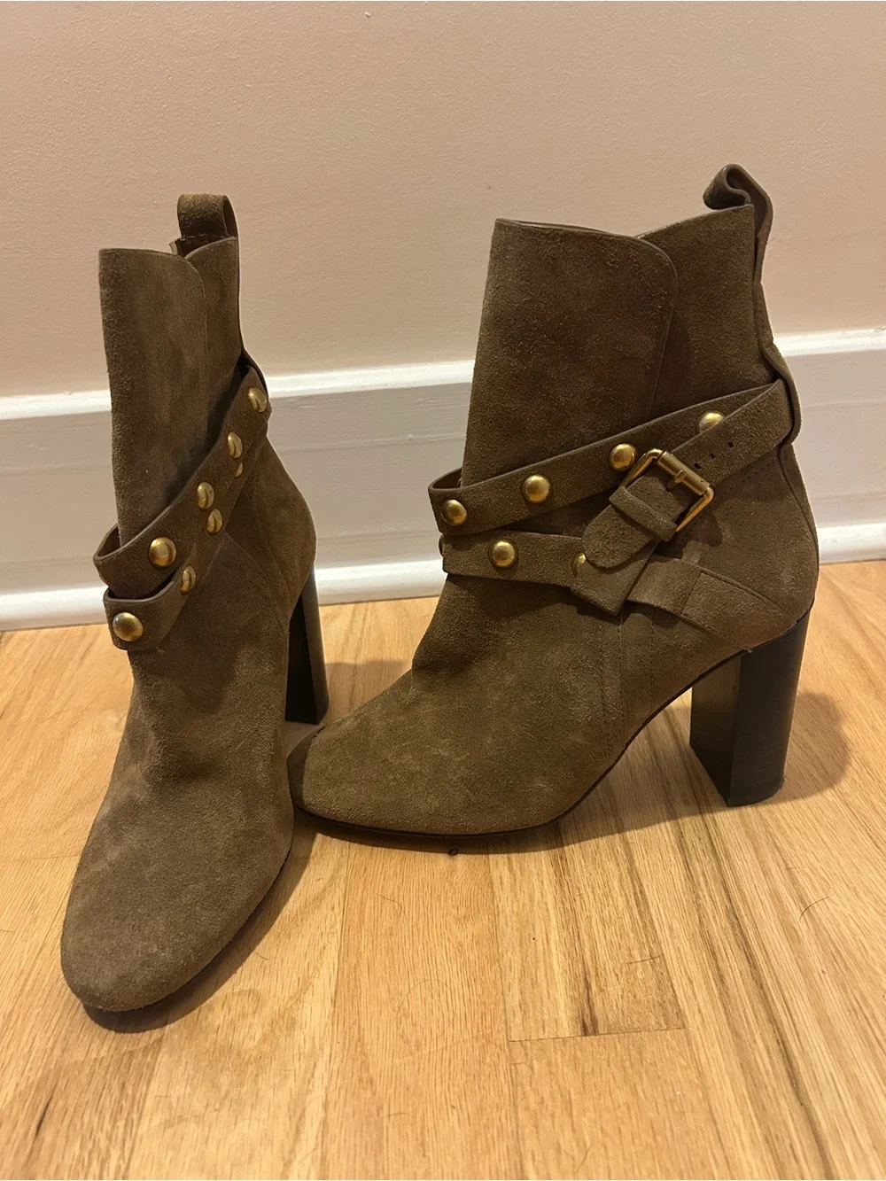 See By Chloé Olive Suede Studded Ankle Boots